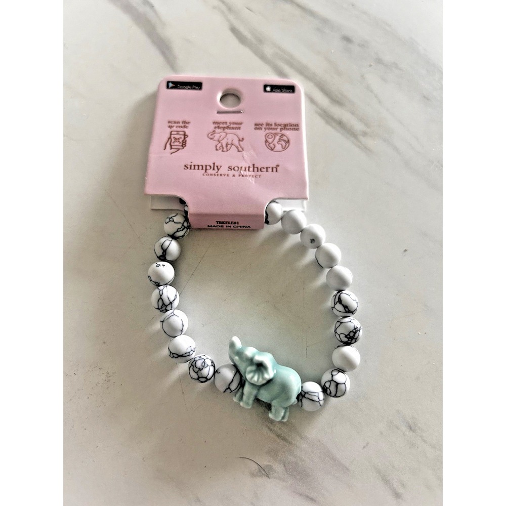 Simply Southern Conserve & Protect Tracking Lion Bracelet White Marbled Stones 7